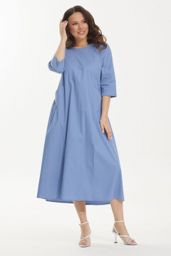 Голубое платье свободного кроя с карманами и рукавами по длине Магия моды 2440 голубой - фото 3