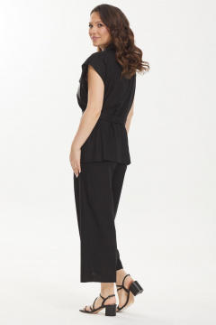 Стильный костюм из льна и текстиля с жилетом и брюками Магия моды 2439 черный - фото 2