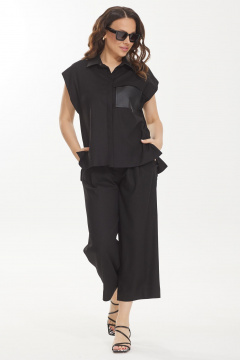 Стильный костюм из льна и текстиля с жилетом и брюками Магия моды 2439 черный - фото 5