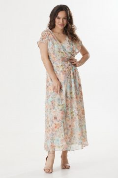 Бежевое и мультиколор платье из шифона с цветочным принтом Магия моды 2430 цветы_акварель - фото 4