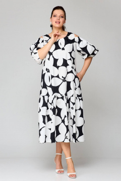 Многоцветное удлиненное платье с воланами и коротким рукавом Koketka i K 1147 белый+черный - фото 4