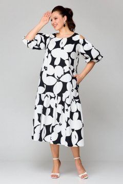 Многоцветное удлиненное платье с воланами и коротким рукавом Koketka i K 1147 белый+черный - фото 3