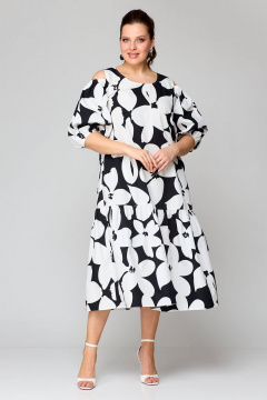 Многоцветное удлиненное платье с воланами и коротким рукавом Koketka i K 1147 белый+черный - фото 1