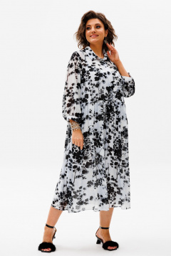 Шифоновое платье оверсайз с воланами и подкладкой Anelli 1362 белый_шепот - фото 1