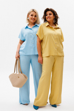 Льняной костюм брюк и рубашки с коротким рукавом для лета Anelli 1405 солнце - фото 3