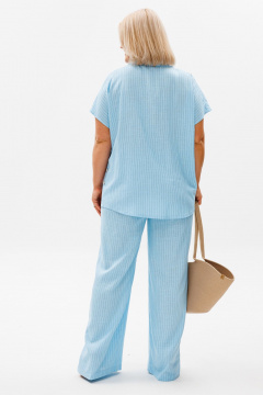 Льняной костюм из брюк и рубашки с коротким рукавом для лета Anelli 1405 небо - фото 5
