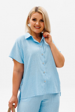 Льняной костюм из брюк и рубашки с коротким рукавом для лета Anelli 1405 небо - фото 2