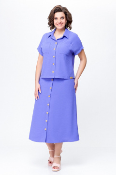 Блуза и миди юбка из вискозы с накладными карманами Swallow 732 нежная лаванда - фото 1