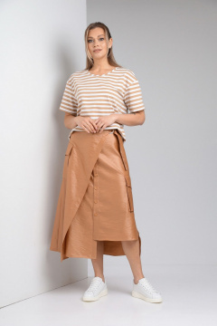 Платье льняное летнее с разрезами и съемным поясом Диомант 1972 карамель - фото 1