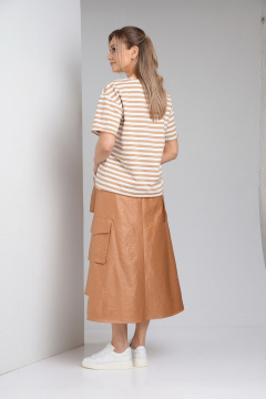 Платье льняное летнее с разрезами и съемным поясом Диомант 1972 карамель - фото 5