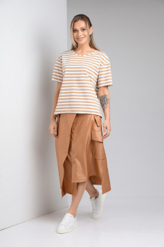 Платье льняное летнее с разрезами и съемным поясом Диомант 1972 карамель - фото 4