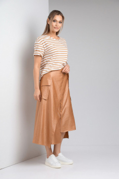 Платье льняное летнее с разрезами и съемным поясом Диомант 1972 карамель - фото 2