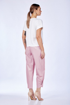 Комплект из трикотажа и эко-кожи с брюками и топом Anastasia 979 молочный/холодный_розовый - фото 3