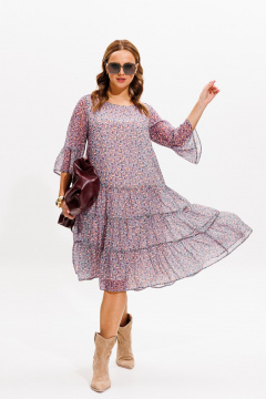 Платье шифоновое трапециевидное с воланами Anastasia 1110 лавандовый - фото 2