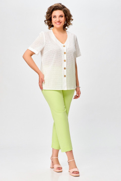 Блуза прямого силуэта из хлопка с V-образным вырезом Swallow 743.2 белый - фото 2