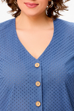 Блуза прямого силуэта из хлопка с V-образным вырезом Swallow 743.1 сизо-голубой - фото 5