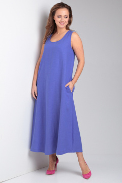 Свободное платье из льна с карманами и округлой горловиной Your size 2226 василек - фото 2