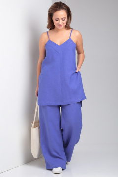 Костюм из удлиненного топа и широких брюк на резинке Your size 2227 василек - фото 5