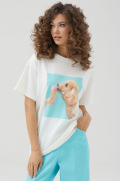 Свободная женская футболка с дизайнерской печатью из трикотажа Lyushe 3814 - фото 2