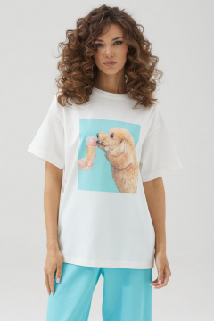 Свободная женская футболка с дизайнерской печатью из трикотажа Lyushe 3814 - фото 1