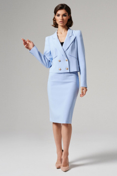 Голубой костюм жакет и юбка из текстиля для офисных образов Панда 135110w светло-голубой - фото 2