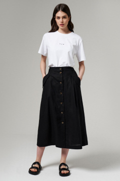 Легкая черная юбка А-силуэта из вискозной ткани с карманами и складками Панда 185950w черный - фото 1