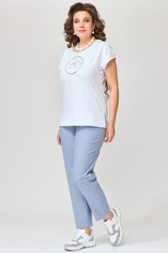 Голубые джинсы зауженные с карманами и резинкой на спинке Fita 20233 серо-голубой - фото 3