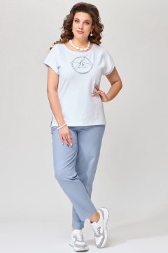 Голубые джинсы зауженные с карманами и резинкой на спинке Fita 20233 серо-голубой - фото 1