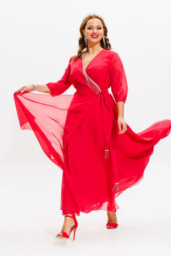 Платье нарядное из блузочной ткани с бахромой Anastasia 1113 коралл - фото 3