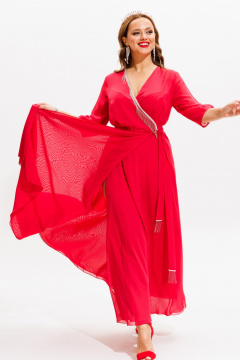 Платье нарядное из блузочной ткани с бахромой Anastasia 1113 коралл - фото 2