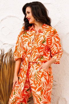 Брюки и рубашка летний комплект с принтом AGATTI 5286 беж_оранжево-зеленый - фото 5