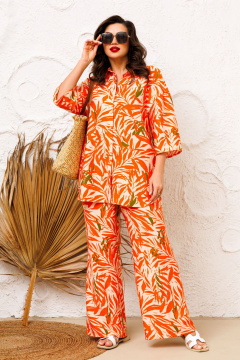 Брюки и рубашка летний комплект с принтом AGATTI 5286 беж_оранжево-зеленый - фото 3