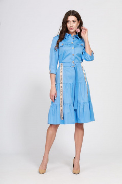 Демисезонное голубое платье из хлопка и текстиля Твой имидж 1562 голубой - фото 2
