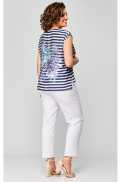 Блуза, брюки БелЭльСтиль 862-3 04 22+586-2 87 22 белый+принт_полоска - фото 4