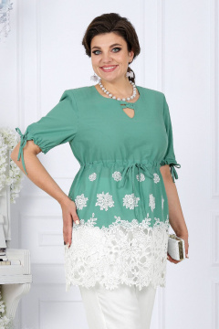 Летний брючный костюм из хлопка с кулисами Ninele 7417 фисташка - фото 2