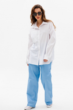 Белая рубашка оверсайз из хлопкового текстиля NikVa 531-1 белый - фото 1