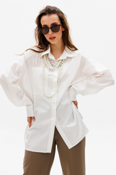 Объемная рубашка оверсайз с асимметричным бочком NikVa 531-2 сливочный - фото 5