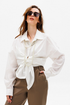 Объемная рубашка оверсайз с асимметричным бочком NikVa 531-2 сливочный - фото 1