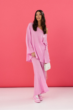 Джемпер розовый свободный из трикотажа с овальной горловиной ANNETE A921 - фото 2