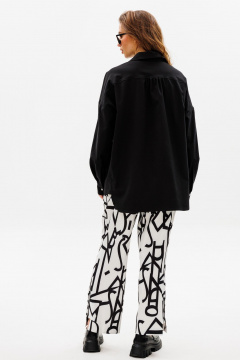 Костюм из рубашки и брюк с асимметричным низом NikVa 533 чёрно-белый - фото 4