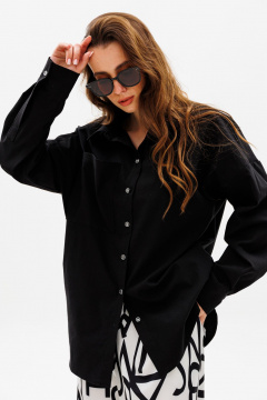 Костюм из рубашки и брюк с асимметричным низом NikVa 533 чёрно-белый - фото 3