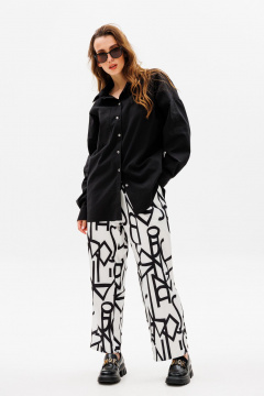 Костюм из рубашки и брюк с асимметричным низом NikVa 533 чёрно-белый - фото 2