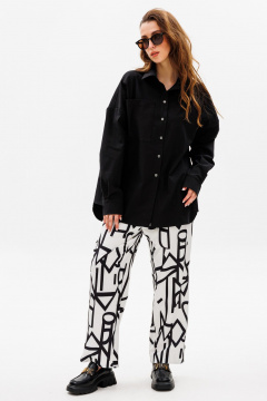 Костюм из рубашки и брюк с асимметричным низом NikVa 533 чёрно-белый - фото 1