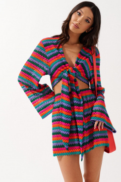 Яркие ажурные шорты из трикотажа с поясом ANNETE A1222 - фото 3