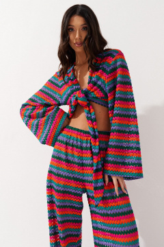 Мультиколорные трикотажные брюки с ярким узором ANNETE A1223 - фото 4