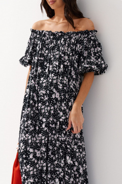 Платье из вискозы с контрастным принтом и полуоткрытыми плечами ANNETE A3407 - фото 3