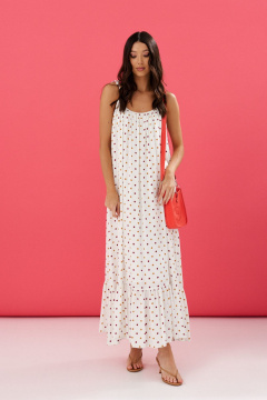 Платье на бретелях из белого полотна в мелкий горох ANNETE A3540 - фото 2