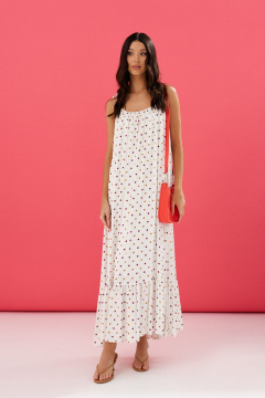 Платье на бретелях из белого полотна в мелкий горох ANNETE A3540 - фото 1