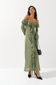 Полуприлегающее трикотажное платье хаки с открытыми плечами ANNETE A3541/1 - фото 2