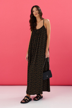 Платье на бретелях с принтом мелкий цветок из черного полотна ANNETE A3546 - фото 5